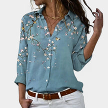 Damenbluse mit langen Ärmeln und modischen Prints – perfekt für Büro, Alltag oder Freizeit, in Grau, Blau oder Gold erhältlich