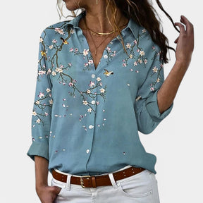 Damenbluse mit langen Ärmeln und modischen Prints – perfekt für Büro, Alltag oder Freizeit, in Grau, Blau oder Gold erhältlich