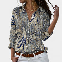 Damenbluse mit langen Ärmeln und modischen Prints – perfekt für Büro, Alltag oder Freizeit, in Grau, Blau oder Gold erhältlich