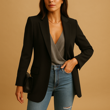 Eleganter langer Blazer mit schlankem Schnitt für Damen | Elise-Genf Boutique
