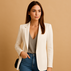 Eleganter langer Blazer mit schlankem Schnitt für Damen | Elise-Genf Boutique