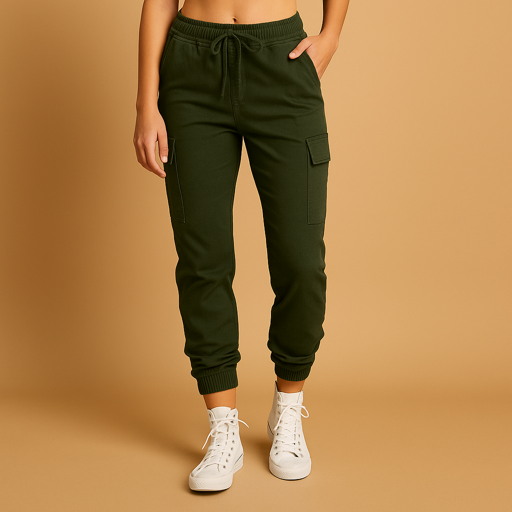Hochtaillierte Frachtpants mit Stretchstoff für Damen | Elvira-Genf Boutique