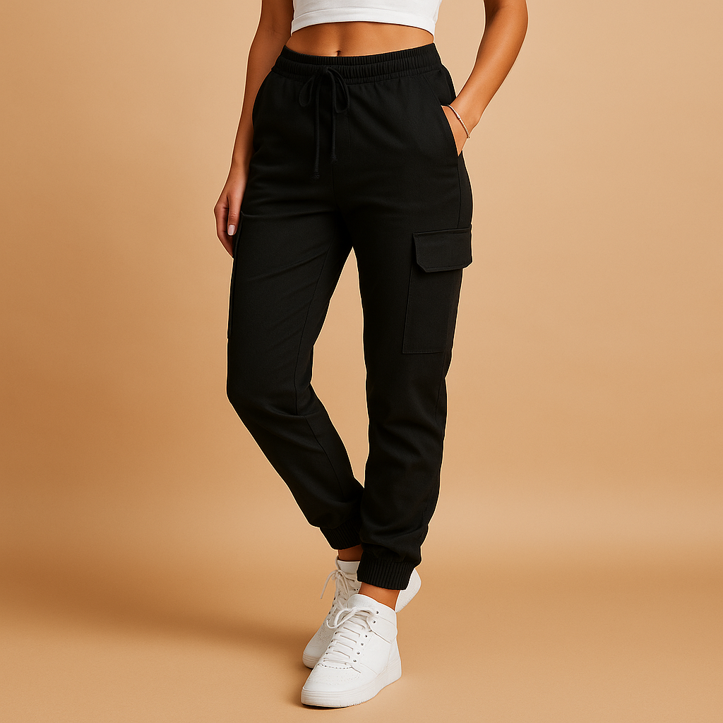 Hochtaillierte Frachtpants mit Stretchstoff für Damen | Elvira-Genf Boutique