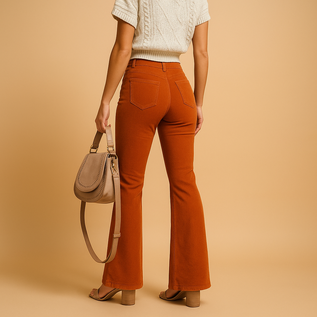 Hochtaillierte Stoffhose Damen mit ausgestellten Beinen | Yinthe-Genf Boutique