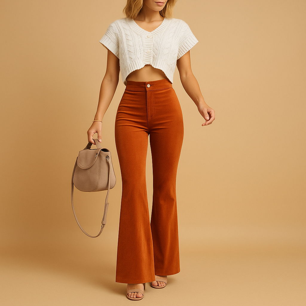 Hochtaillierte Stoffhose Damen mit ausgestellten Beinen | Yinthe-Genf Boutique