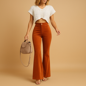 Hochtaillierte Stoffhose Damen mit ausgestellten Beinen | Yinthe-Genf Boutique