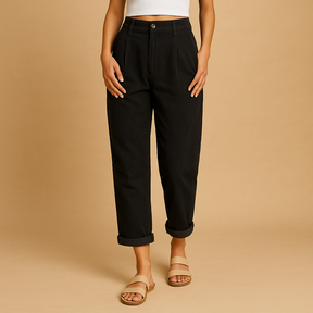 Hochtaillierte Stoffhose Damen mit geraden Beinen | Nina-Genf Boutique