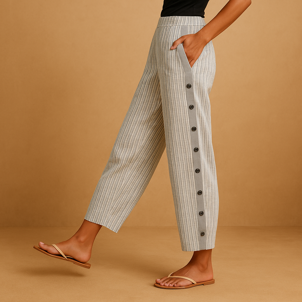 Hochtaillierte Stoffhose Damen mit gestreiftem Design | Tania-Genf Boutique