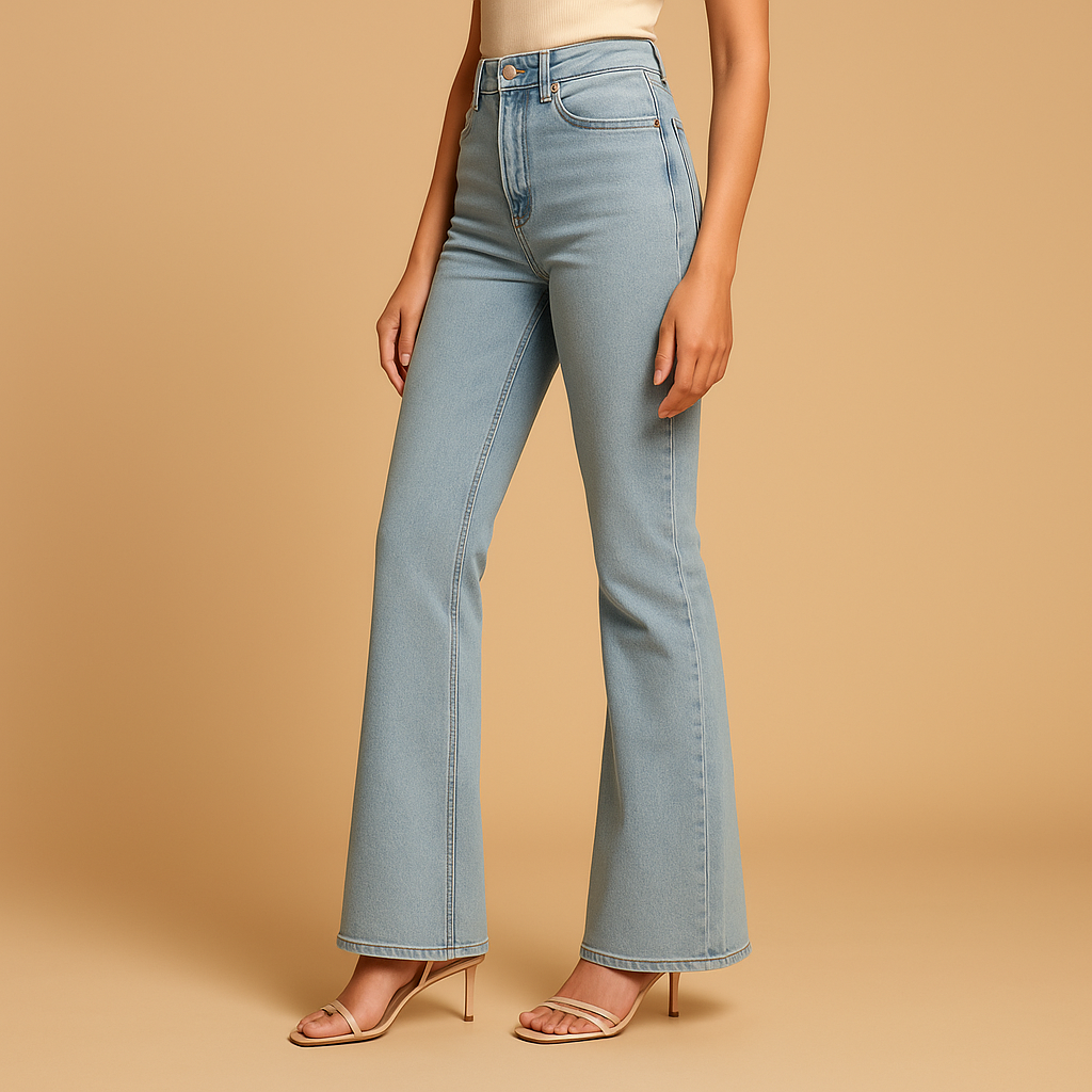 Jeans Damen Hohe Taille mit Ausgestellten Beinen | Yasmine-Genf Boutique