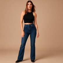 Jeans Damen Hohe Taille mit Ausgestellten Beinen | Yasmine-Genf Boutique