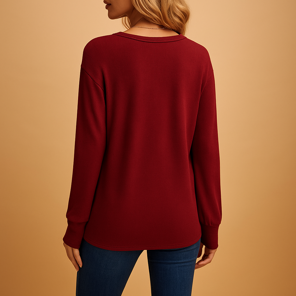 Jolien | Fallende Bluse mit V-Ausschnitt und Knopfdetails für Frauen-Genf Boutique