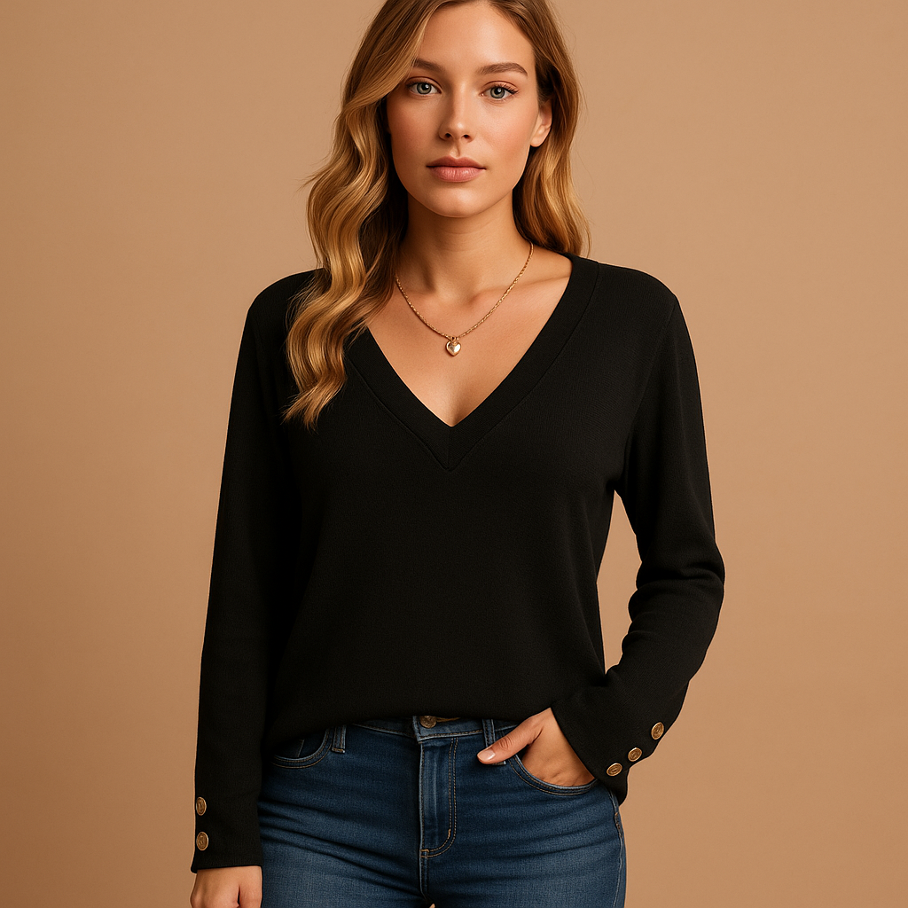 Jolien | Fallende Bluse mit V-Ausschnitt und Knopfdetails für Frauen-Genf Boutique