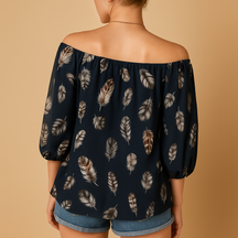 Loïs | Luftige Bluse mit Federn drucken und V-Ausschnitt für Frauen-Genf Boutique