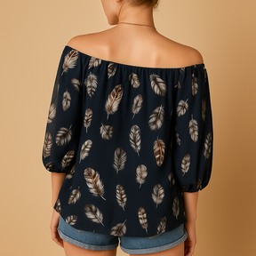 Loïs | Luftige Bluse mit Federn drucken und V-Ausschnitt für Frauen-Genf Boutique