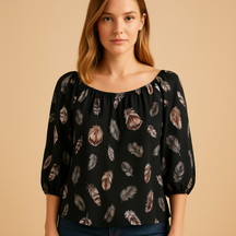 Loïs | Luftige Bluse mit Federn drucken und V-Ausschnitt für Frauen-Genf Boutique