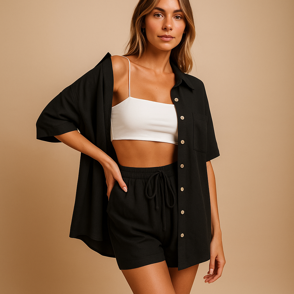Luftiges Sommer Lounge Set mit Vest und Shorts | Fenna-Genf Boutique