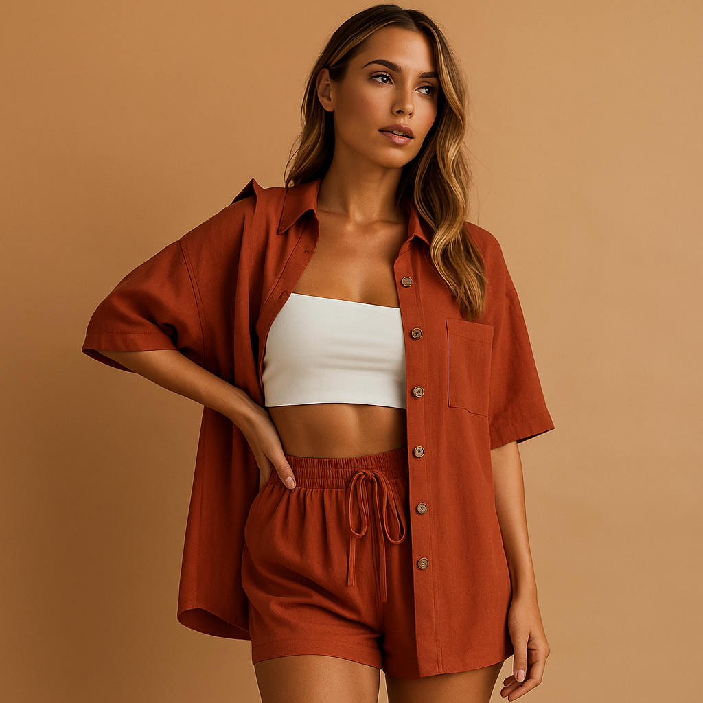 Luftiges Sommer Lounge Set mit Vest und Shorts | Fenna-Genf Boutique
