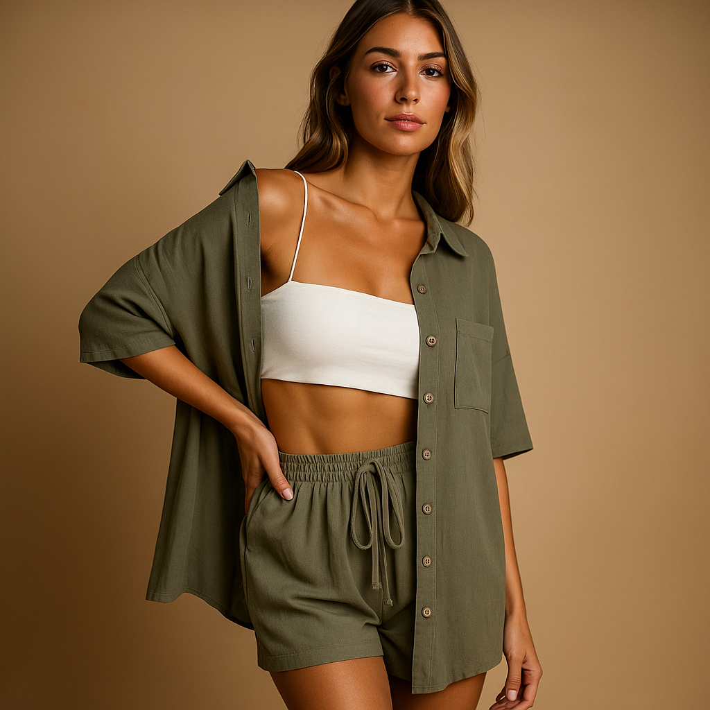 Luftiges Sommer Lounge Set mit Vest und Shorts | Fenna-Genf Boutique