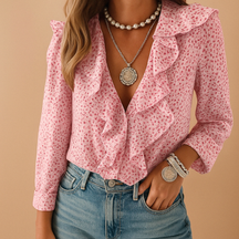 Merel | Elegante Bluse mit Schmetterlingsdruck und Rüschen für Frauen-Genf Boutique