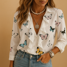 Merel | Elegante Bluse mit Schmetterlingsdruck und Rüschen für Frauen-Genf Boutique