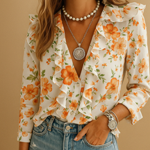 Merel | Elegante Bluse mit Schmetterlingsdruck und Rüschen für Frauen-Genf Boutique