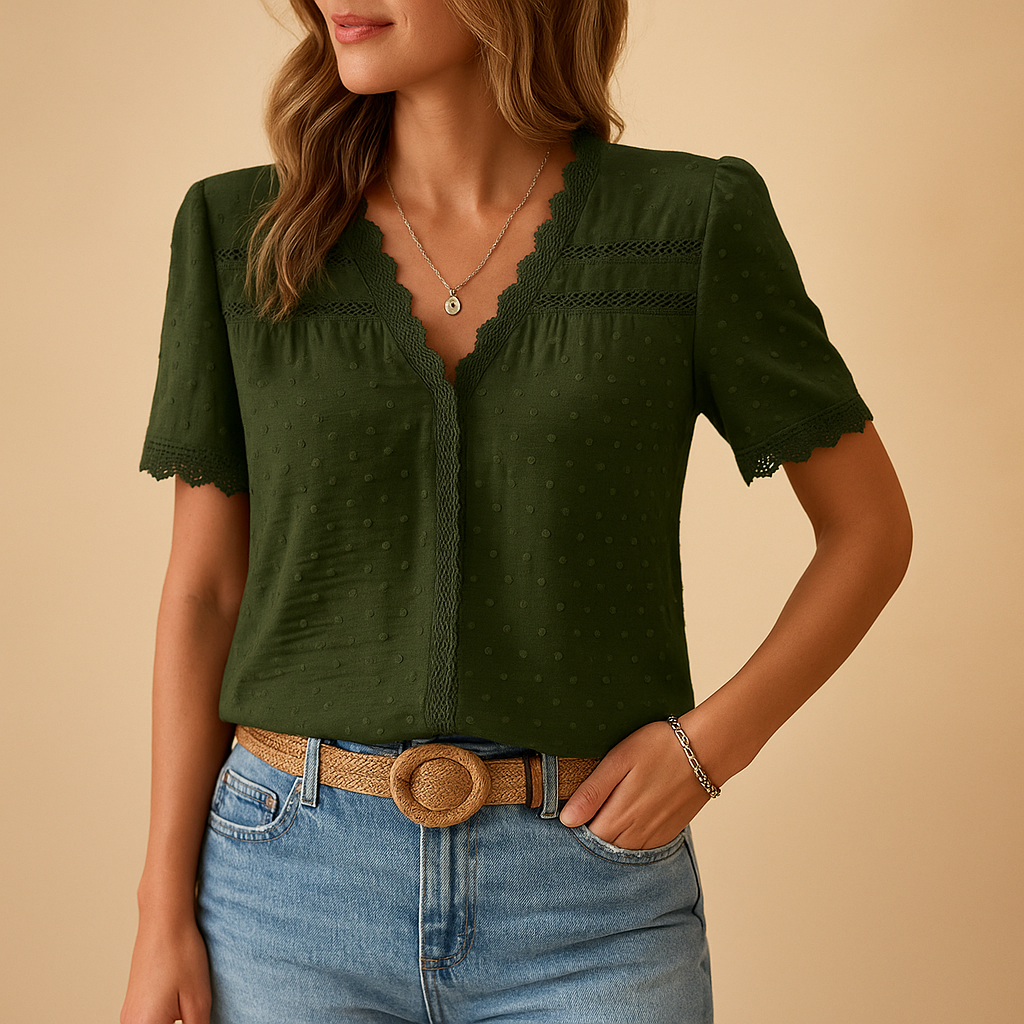 Noëlle | Spitzenbluse mit V-Ausschnitt für Frauen-Genf Boutique