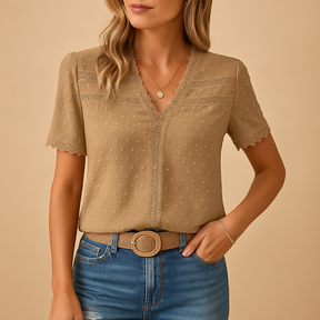 Noëlle | Spitzenbluse mit V-Ausschnitt für Frauen-Genf Boutique