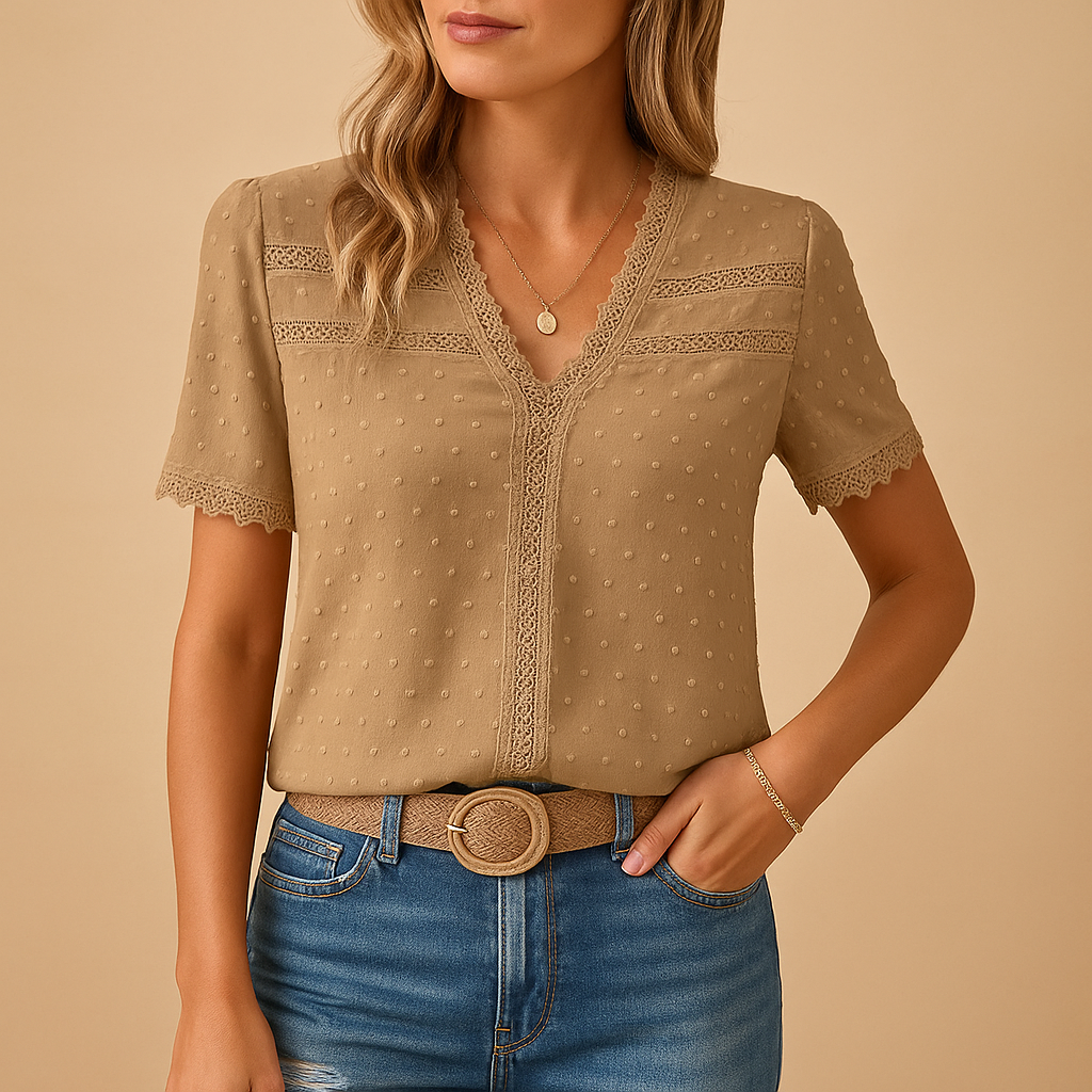 Noëlle | Spitzenbluse mit V-Ausschnitt für Frauen-Genf Boutique