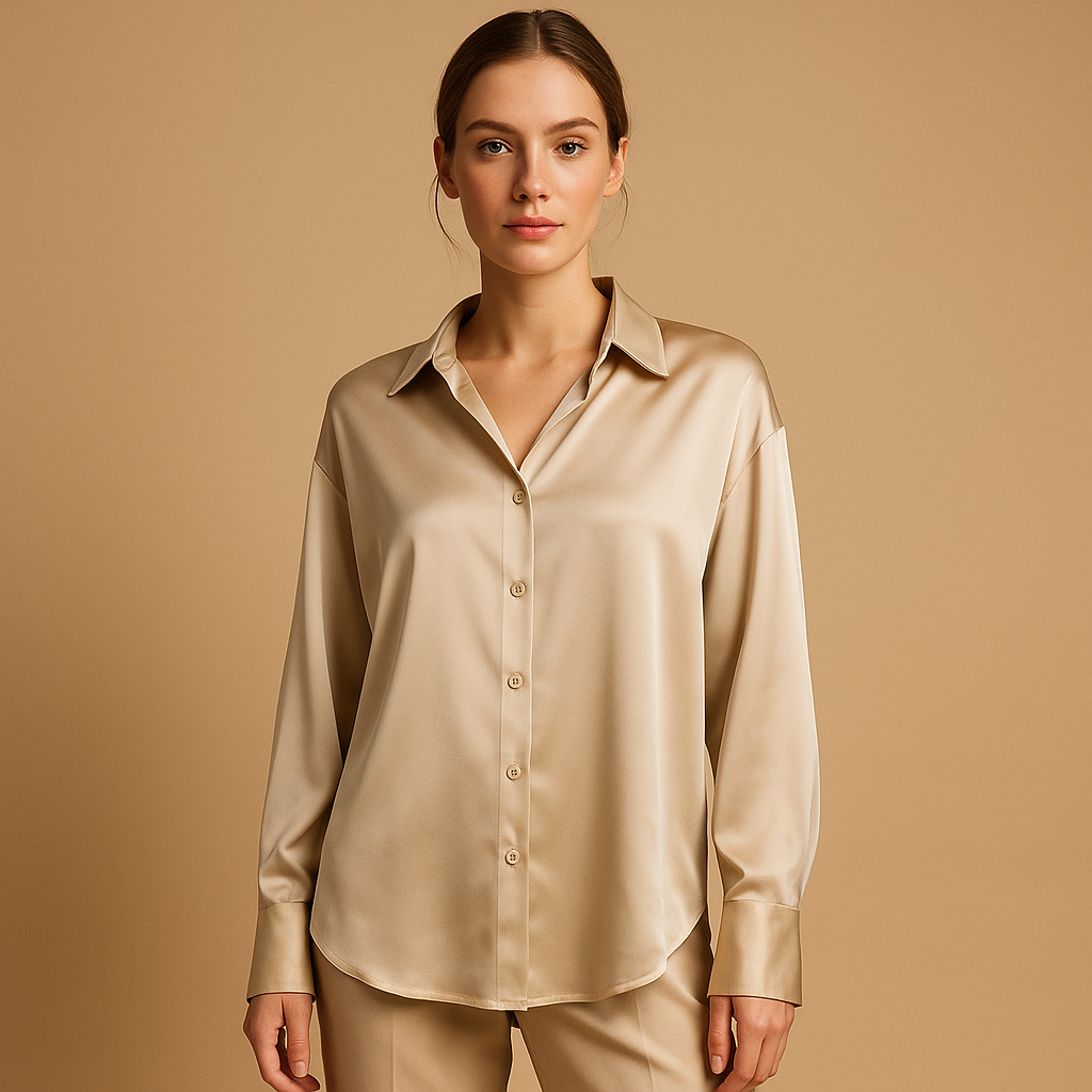 Satinbluse mit veränderten Kragen für Damen | Mirthe-Genf Boutique