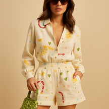 Stilvolles loungewear Set mit Krawatte und Shorts für Damen | Veerle-Genf Boutique