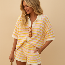 Stylische gestreepte zomerset met blouse en short | Britt-Genf Boutique
