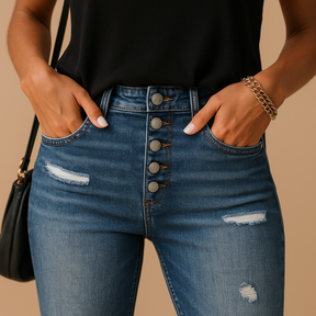 Zerrissene Damenjeans mit ausgefranstem Finish für coolen Look | Mila-Genf Boutique