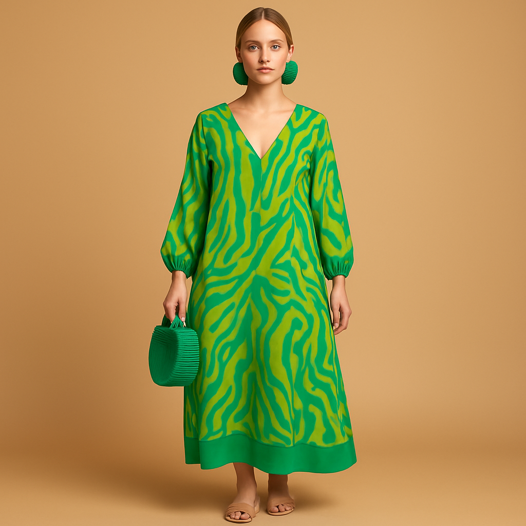 Boho Maxi Kleid mit langen Ärmeln aus leichtem Stoff | Mila-1